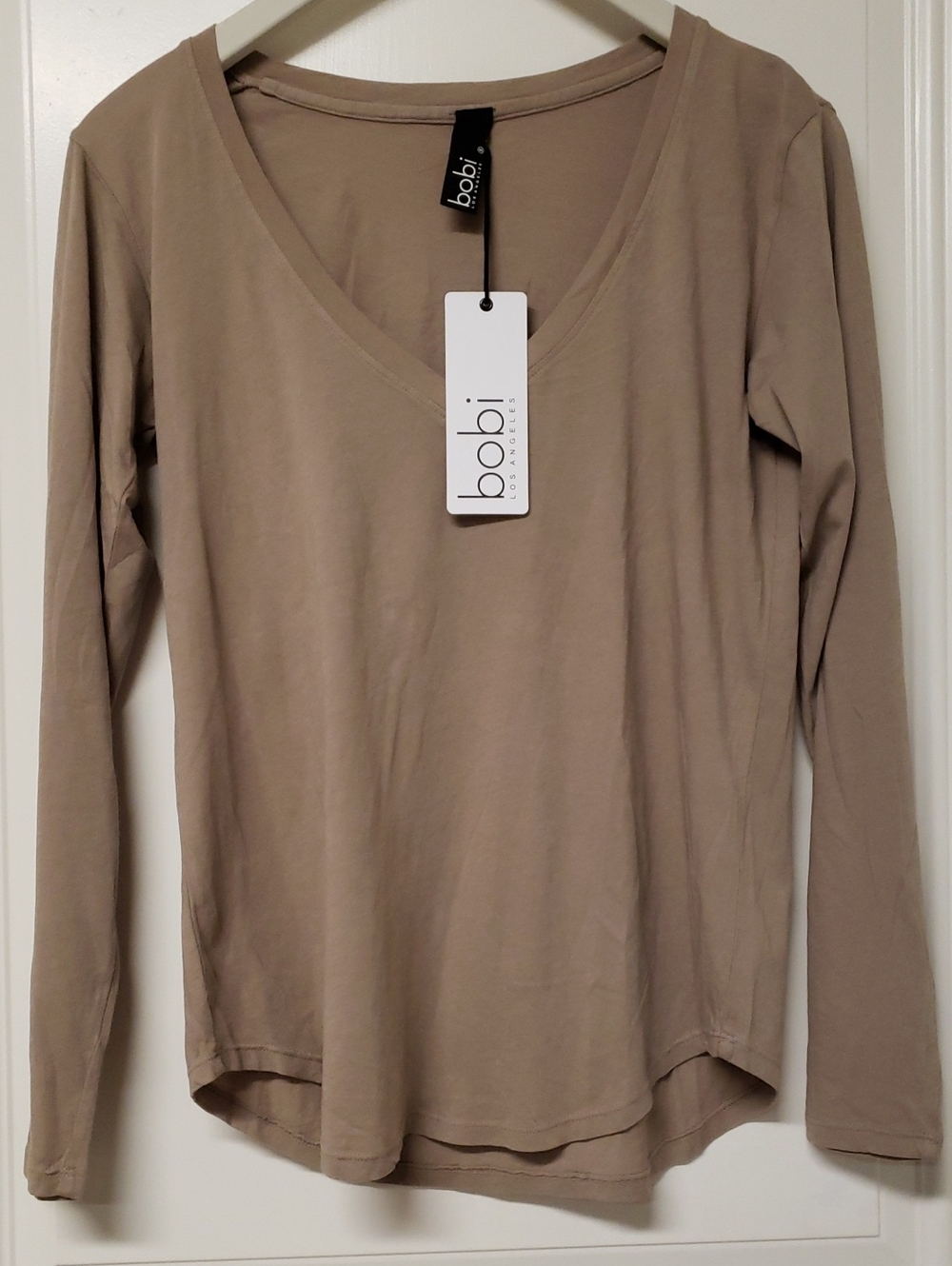 NWT bobi Long Sleeve V-Neck Top in Taupe